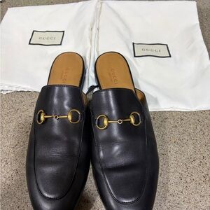Gucci Black Leather Princeton Mule Loafers
